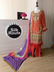 Pure silk with Resham and gotta work paired with silk chunri